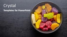  Presentation with jelly - Beautiful theme featuring colorful-fruity-jelly-candies backdrop and a gray colored foreground