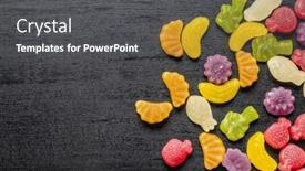  Presentation with jelly - Cool new PPT theme with colorful-fruity-jelly-candies backdrop and a dark gray colored foreground