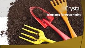  Presentation with soil - Presentation design consisting of colorful gardening tools background and a tawny brown colored foreground