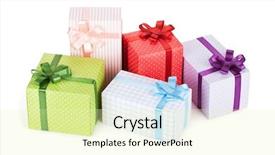  Presentation with gift ribbon - Colorful PPT layouts enhanced with colorful gift boxes with ribbon backdrop and a soft green colored foreground