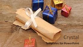  Presentation with old scroll - PPT theme enhanced with colorful-gift-boxes background and a coral colored foreground