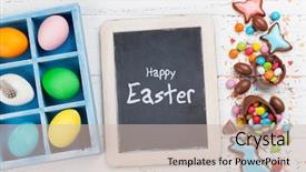  Presentation with gingerbread house decorated colorful candies - Cool new slide deck with colorful gingerbread cookies chocolate egg backdrop and a soft green colored foreground