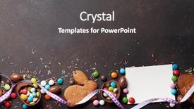  Presentation with gingerbread house decorated colorful candies - Amazing slide deck having colorful gingerbread cookies chocolate egg backdrop and a dark gray colored foreground