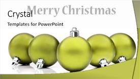  Presentation with white christmas - PPT theme having colorful green christmas decoration baubles background and a white colored foreground