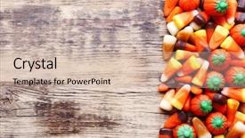  Presentation with halloween - Colorful theme enhanced with colorful halloween candies on wooden backdrop and a soft green colored foreground