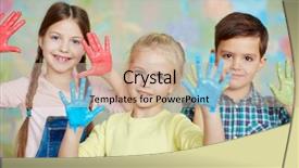  Presentation with colorful hand prints - Presentation theme enhanced with colorful hands background and a coral colored foreground