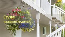  Presentation with flower border colorful made - Colorful slide deck enhanced with colorful hanging flower basket decorating backdrop and a violet colored foreground