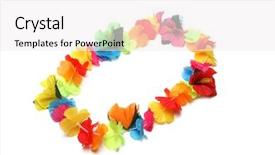  Presentation with hawaiian flower - PPT theme featuring colorful hawaiian lei with bright background and a sky blue colored foreground