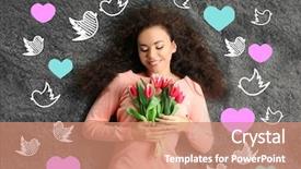  Presentation with plain colors gray texture cloth - Presentation design consisting of colorful hearts and birds drawings background and a coral colored foreground