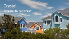  Presentation with north carolina - PPT theme having colorful-houses-await-visitors background and a teal colored foreground