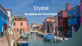  Presentation with gingerbread house decorated colorful candies - Slide deck enhanced with colorful houses in burano venice background and a teal colored foreground