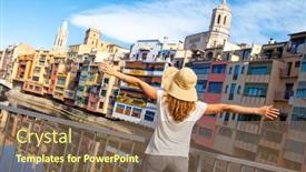  Presentation with colorful - Slide deck having colorful-houses-in-girona-catalonia background and a violet colored foreground