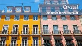  Presentation with windows - Presentation design having colorful-houses-in-lisbon-portugal background and a teal colored foreground