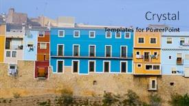  Presentation with colorful - Presentation design with colorful-houses-in-villajoyosa-la background and a light blue colored foreground