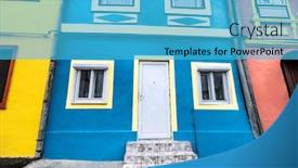  Presentation with sighisoara - Beautiful presentation design featuring colorful-houses-of-famous-town backdrop and a teal colored foreground