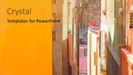  Presentation with mexico city - PPT theme with colorful-houses-on-the-slot background and a gold colored foreground