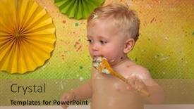  Presentation with first birthday - PPT layouts consisting of colorful-images-shot-during background and a coral colored foreground