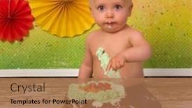  Presentation with first birthday - PPT layouts enhanced with colorful-images-shot-during background and a coral colored foreground