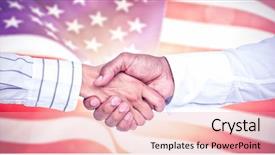  Presentation with united states old flag - Cool new PPT theme with colorful introduction team - business people shaking hands backdrop and a lemonade colored foreground