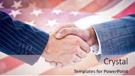  Presentation with shaking hands - Colorful PPT layouts enhanced with colorful introduction team - business people shaking hands backdrop and a lemonade colored foreground