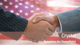  Presentation with shaking hands - Amazing PPT layouts having colorful introduction team - business people shaking hands backdrop and a coral colored foreground