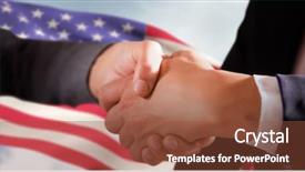  Presentation with team introduction - Colorful slide deck enhanced with colorful introduction team - male and female corporates shaking backdrop and a tawny brown colored foreground