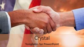  Presentation with shaking hands - PPT theme having colorful introduction team - male colleagues shaking hands background and a coral colored foreground