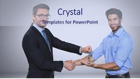  Presentation with 3d men - Slide set with colorful introduction team - men holding key and handshake background and a sky blue colored foreground