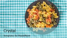  Presentation with colorful odontology teeth - Beautiful presentation design featuring colorful italian pasta on plate backdrop and a light blue colored foreground