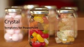  Presentation with jelly - Presentation theme with colorful jelly beans in jar background and a  colored foreground