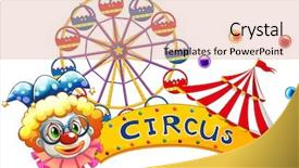  Presentation with circus - PPT layouts featuring colorful juggle balls - illustration of a clown beside background and a coral colored foreground