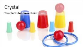  Presentation with set of sauces in white - Beautiful presentation theme featuring colorful juggle balls - magician set isolated white backdrop and a  colored foreground