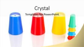  Presentation with set of sauces in white - Colorful slide deck enhanced with colorful juggle balls - magician set isolated white backdrop and a  colored foreground