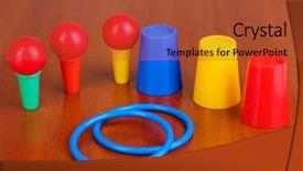  Presentation with magician - Cool new PPT layouts with colorful juggle balls - magician set on wooden background backdrop and a  colored foreground