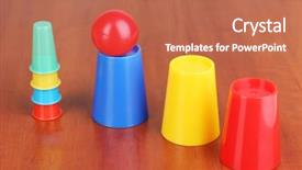  Presentation with instruction set - Audience pleasing slides consisting of colorful juggle balls - magician set on wooden background backdrop and a  colored foreground