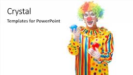  Presentation with clown - Presentation enhanced with colorful juggle balls - male clown isolated on white background and a white colored foreground