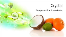  Presentation with green earth - Presentation enhanced with colorful juicy fruits with green background and a white colored foreground