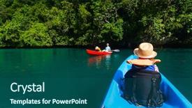  Presentation with kids - Audience pleasing PPT layouts consisting of colorful kayaks at mangroves backdrop and a ocean colored foreground