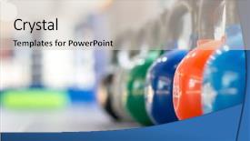  Presentation with blended colorful - Slide set with colorful kettle bell on table background and a soft green colored foreground