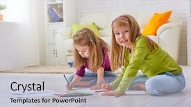  Presentation with painting walls paint roller - PPT layouts having color crayon - happy children paint together background and a light gray colored foreground