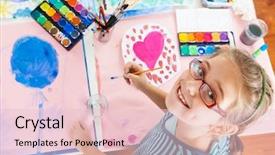  Presentation with water color - Slide deck having playtime - schoolgirl painting with water color background and a lemonade colored foreground