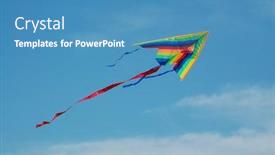  Presentation with kite - Cool new PPT theme with colorful kite ascending over blue sky backdrop and a teal colored foreground