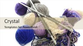  Presentation with knitting - PPT theme enhanced with colorful knitting tools with wool thread balls background and a soft green colored foreground