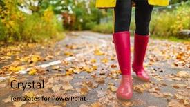  Presentation with rain city - Colorful slides enhanced with colorful leaves and red rain backdrop and a coral colored foreground