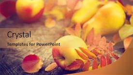  Presentation with fall leaves border autumn - Slide set consisting of colorful leaves apples and pears background and a yellow colored foreground