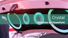  Presentation with speakers - Audience pleasing theme consisting of colorful-lights-of-stereo backdrop and a teal colored foreground