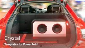  Presentation with speakers - Presentation design consisting of colorful-lights-of-stereo background and a red colored foreground