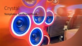  Presentation with speakers - Beautiful slides featuring colorful-lights-of-stereo backdrop and a  colored foreground