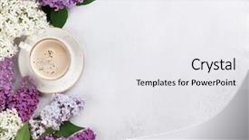  Presentation with lilac flowers bunch over wood - Audience pleasing PPT theme consisting of colorful lilac flowers and coffee backdrop and a white colored foreground