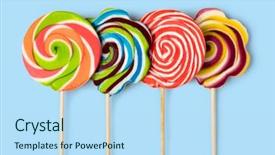  Presentation with circle - Audience pleasing PPT layouts consisting of colorful lollipops isolated on blue backdrop and a sky blue colored foreground